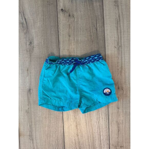 Zara Boy's Sharks Swimming Shorts Blue Teal 12 24 Months Drawstring Elastic Swim - Picture 1 of 2